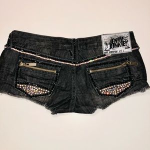 Dark Distressed Rhinestone mini Shorts handmade rhinestone design